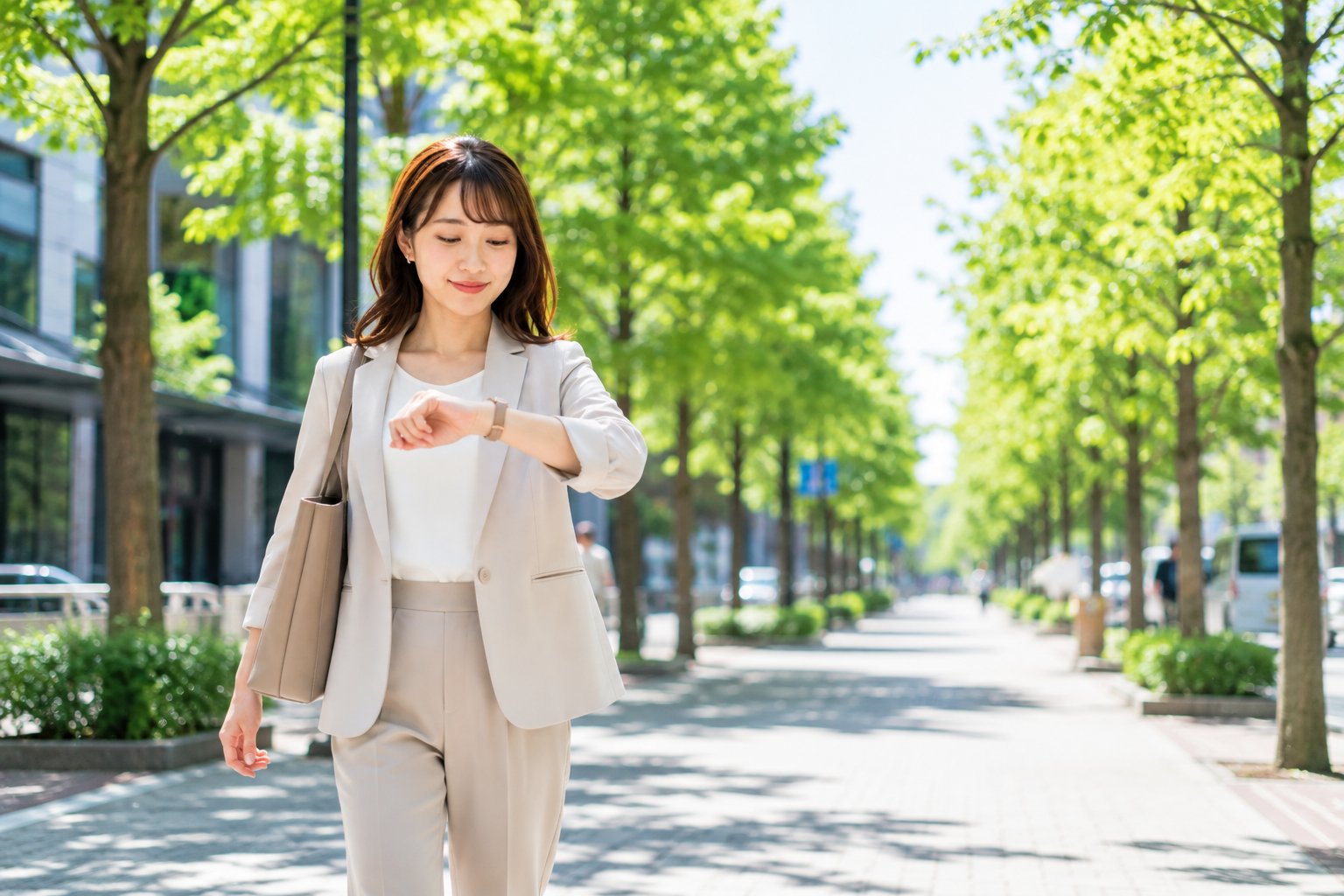 退勤時間を確認する女性